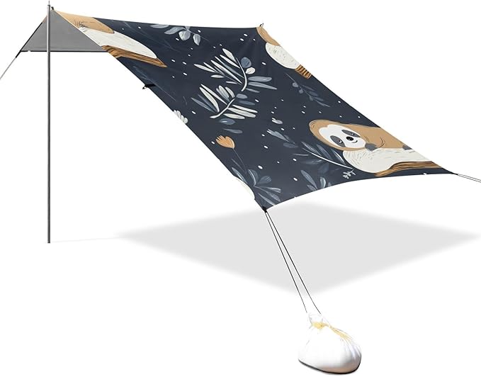 ALAZA Cute Sloth Sleeping on A Pillow Beach Tent Sun Shelter Portable Canopy Sunshade for Outdoor Camping Picnics Backyard Fun 10x9 ft