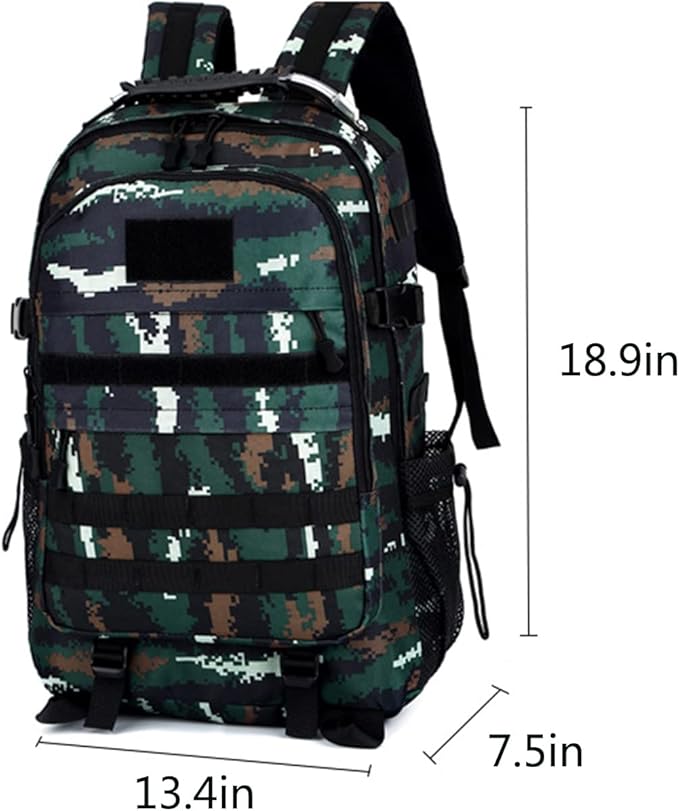 35L Army 3 Days Assault Pack Molle Bag with USB Charging Port Military Tactical Hiking Camping Backpack fit 15.6 Laptop for Men and Women CP digital color
