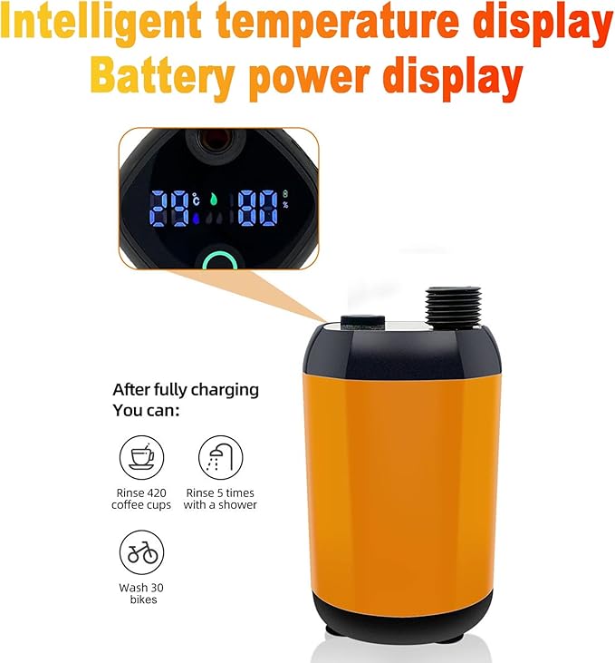 Portable Shower Pump 6.5M High Lift Camping Shower with Temperature Display Head Pipe for Outdoors Camping Hiking Car Pet Washing