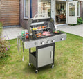 BBQ Grill 3-Burner Propane Gas Grill with Side Burner 37230 BTU Output Enameled Cast Iron Cooking Grids &amp Stainless Steel Front Door for Outdoor BBQ Camping and Family Gatherings