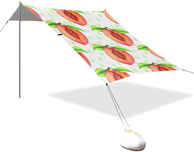 Beach Canopy with Windproof Ropes &amp Sandbags Beach Tent Sun Shade Sun Shelter for Camping Trips Fishing Backyard Fun or Picnics Peach