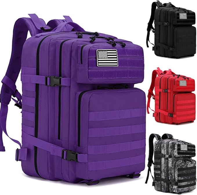 Tactical Backpack for Men Large Military Style Hiking Backpack with MOLLE System Travel Camping Bag for Trekking (purple)