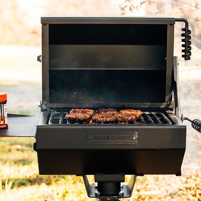 Ash &amp Ember Park-Style Grill/Smoker 260 Sq In Charcoal Grill with Cover 17.5x11.5 Grate Side Shelf for Food Prep Single Post Permanent Park-Style Grill for Outdoor Backyard BBQ