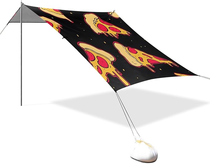ALAZA Pizza on Black Beach Tent Sun Shelter Portable Canopy Sunshade for Outdoor Camping Picnics Backyard Fun 10x9 ft