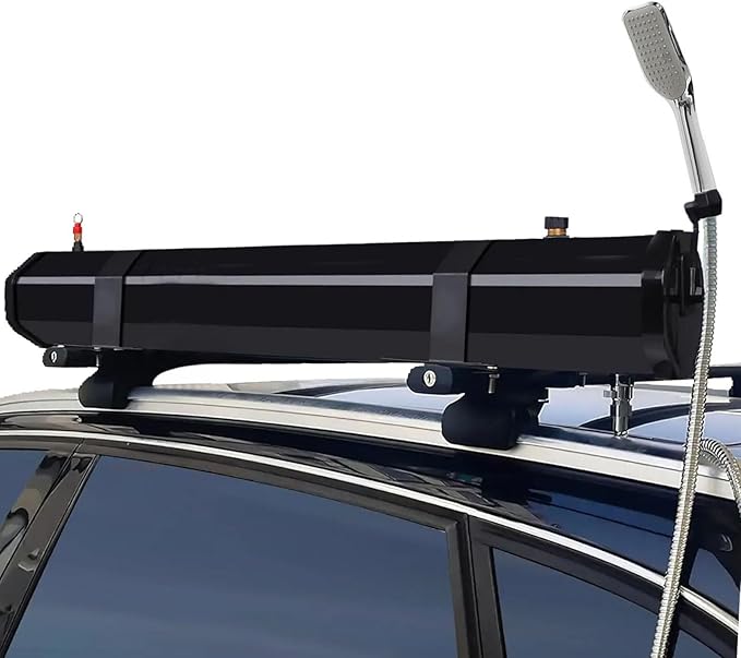 Roof Rack Water Tank with Shower - Solar Heated 1.6Bar Pressure No Pump Needed - Fits SUV/Truck/RV for Camping Beach Off-Road Cleaning