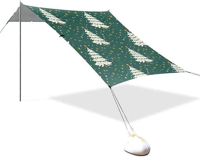 ALAZA Christmas Tree Snow Beach Tent Sun Shelter UPF50+ Protection Beach Shade Canopy w/ 4 Sandbags for Outdoor Camping Fishing Backyard Fun Picnic 10x9 ft