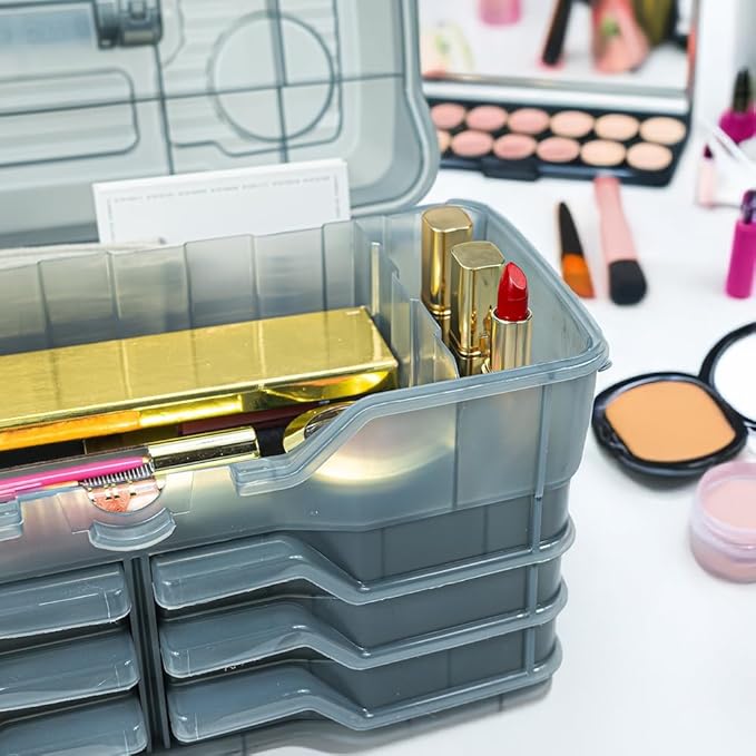 Best Kept | Portable Cosmetic Organizer with Compartments | Makeup Organizer Box For Vanity | Skin Care | Jewelry | Cosmetic Train Case | Hair &amp Grooming Storage Case | Dark Grey