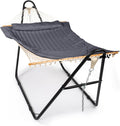 ONCLOUD Double Hammock with Stand for Outside Rope Hammock with Pillow and Pad Heavy Duty Hammock Set for Backyard 550 LBS (Grey)