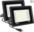 2 Pack 80W LED Flood Light Outdoor 9600LM Super Bright FloodLight with Plug 5000K Daylight White IP66 Waterproof Commercial Lighting for Backyard Garden Patio Garage
