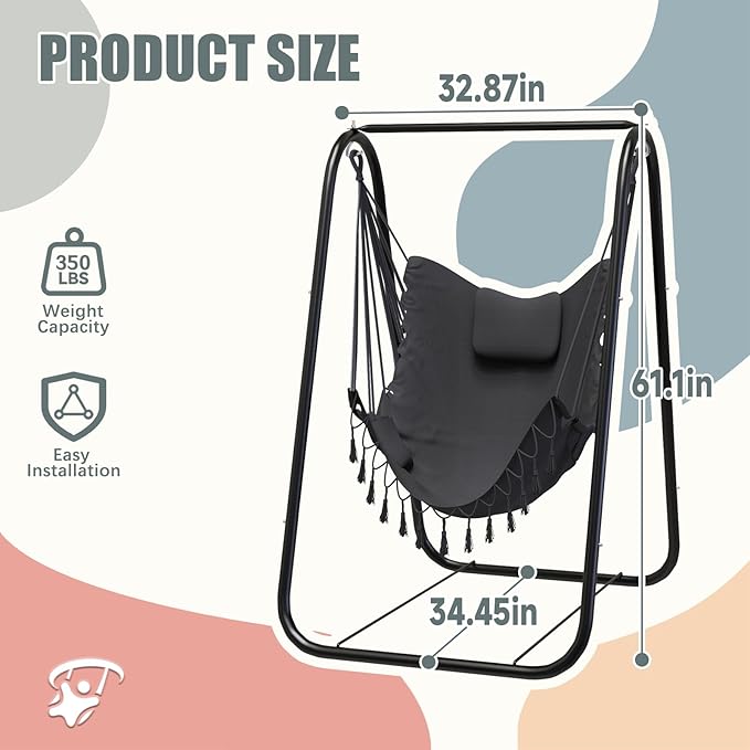 G TALECO GEAR Hammock Chair with StandHeavy-Duty and Rustproof Hanging Chair with StandHammock Swing Chair Standfor Indoor Outdoor Patio Yard Garden Porch (Grey)