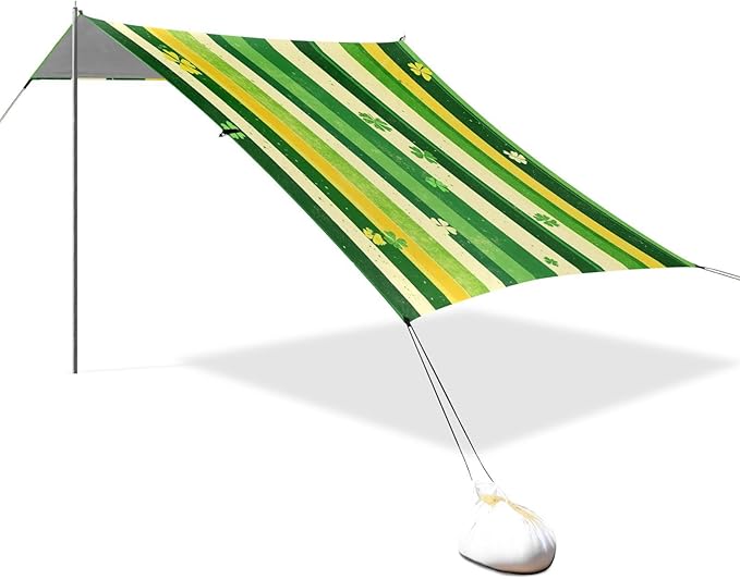 St Patrick Beach Tent Sun Shelter Set UPF50+ UV Protection 10.5 x 9.19 FT Camping Shade Canopy with Sandbags Sand Anchors Carrying Bag and Others