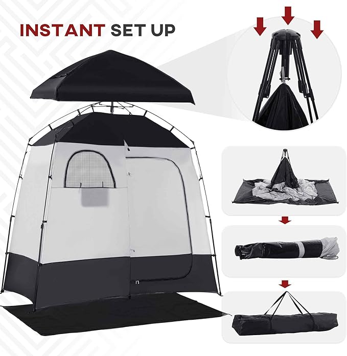 Camping Shower Tent - Instant Setup 2 Room Privacy Shelter w/20L Shower Bag 2000mm Waterproof Enclosure &amp Detachable Floor Portable Bathroom Tent for Beach/Camping/RV