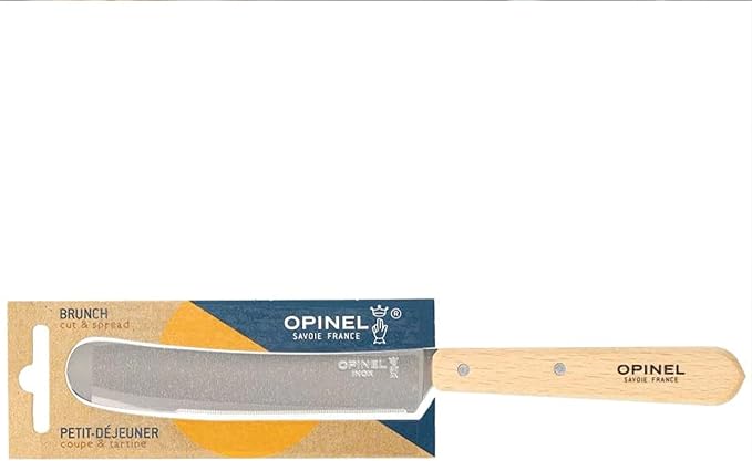 Opinel Brunch Knife - Multi-Use Spreading Micro-Serrated Rounded Blade Made in France (Natural)
