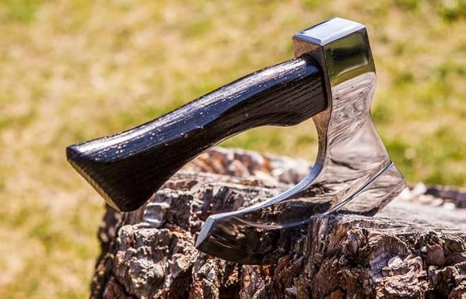 AXE015AM FS Crafts 9.00 Custom Handmade Viking Axe Fist Axe (Palm-Sized) Hand Forged Carbon Steel Hunting Axe Hatchet with Leather Sheath Ragnar Black Handle Outdoors Fishing Camping Knife