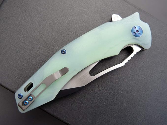 Eafengrow EF915 Folding Knife D2 Steel Blade with Black-Oxide Coating G10 Handle with Ball Bearing Safe Open Flipper KnifeLocking Liner and Pocketclip for Camping Work (Jade)