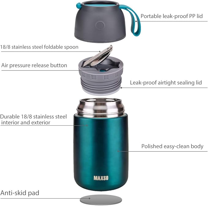 MAXSO 2 Pack Soup Thermo for Hot &amp Cold Food for Kids Adults Vacuum Insulated Food Jar Thermal Lunch Containers Travel Food Flask with Spoon (24 oz17 oz) (Matte Green)