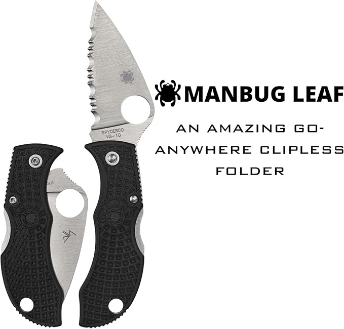 Spyderco Manbug Leaf Folding Pocket Knife with 1.9 VG-10 Steel Blade and FRN Handle - EDC Knife for Men and Women Perfect for Hunting Tactical Camping Survival Hiking - SpyderEdge - MBKLFS