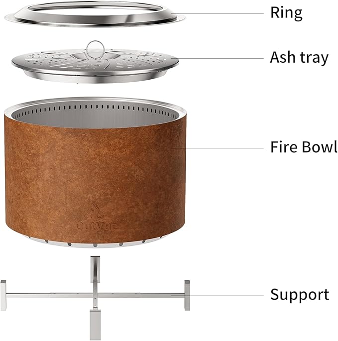 Stainless Steel Smokeless Fire Pit Outdoor Smokeless Firepit Wood Burning Fire Pits for Bonfire Patio Camping Low Smoke Firepit for Outside (Rusty 27 Inch)