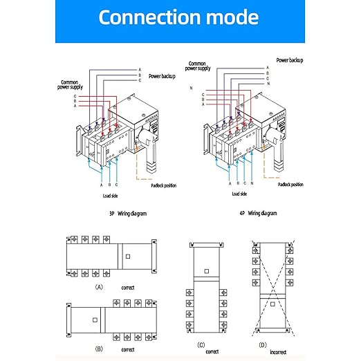 Dual Power Automatic Transfer Switch AC400V 2 in 1 Out Isolated Power Transfer Switch for Generator (200A)