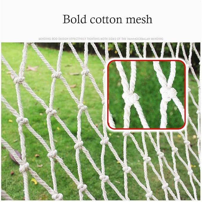 Portable Hammock Portable White Hammock with Wooden Splitter Bars Nylon Rope Mesh Swing Seat Bed for Backpacking Beach