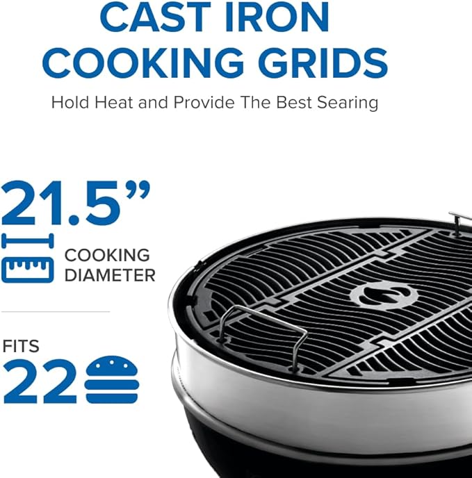 Napoleon PRO22 Charcoal Kettle Grill with Folding Cart Black Porcelain-Enameled Lid and Bowl Chrome-Plated Cooking Grid