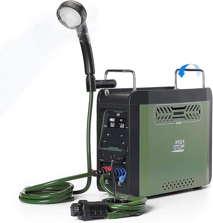 KEMIMOTO Portable Water Heater Thermostatic Propane Water Heater with Pump Max 100 Mins 3s Instant Hot 20000 BTU 4000mAh Rechargeable Battery Suits for Outdoor Camping Cleaning