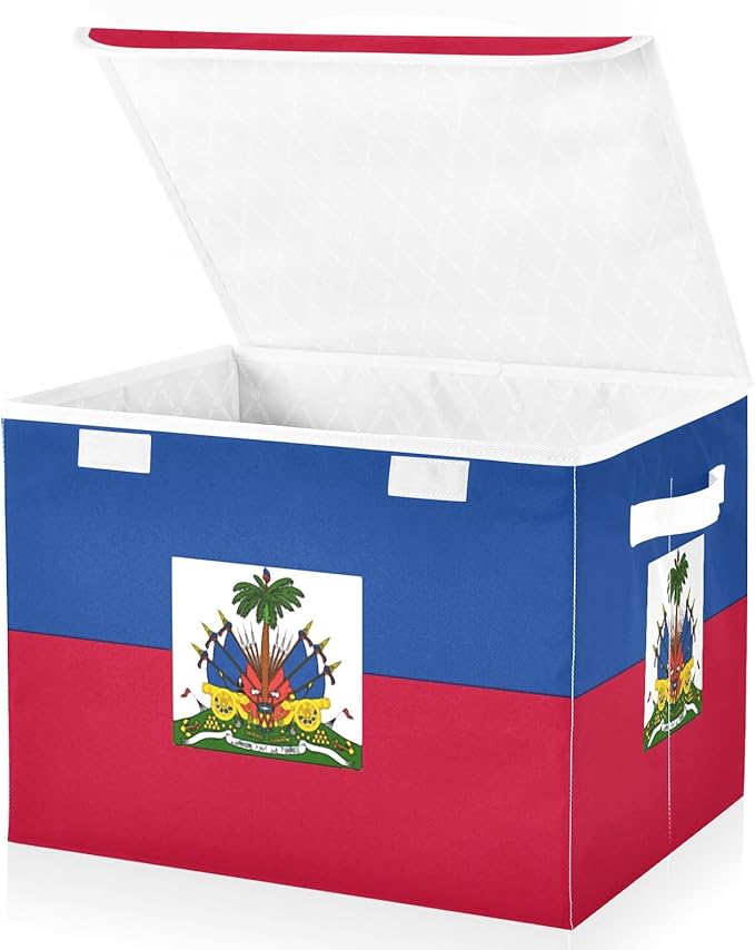 Haiti Flag Haitian National Blue Red Storage Bins with Lids Collapsible Closet Organization Storage Bins with Handles
