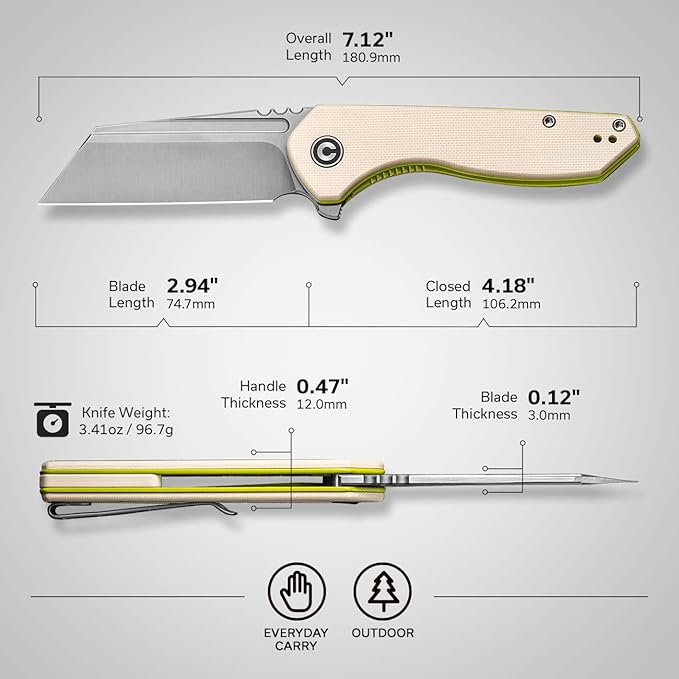 CIVIVI Pocket Knife for Men ExOne Folding Knife with Flipper 2.94 Nitro-V Reverse Tanto Blade G10 Handle for Perfect EDC Gift C23036-2