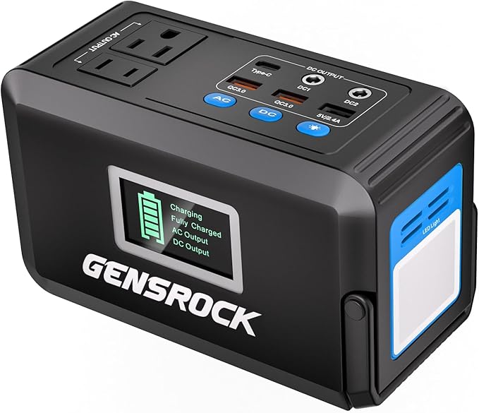 GENSROCK Portable Power Station 120W(220W Peak) 88Wh Camping Solar Generator Lithium Battery Power Bank with 2 110V AC Outlet QC 3.0 Type-C LED Flashlight for CPAP Home Camping Travel Emergency
