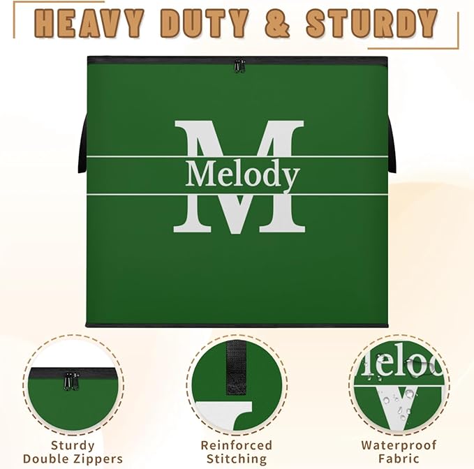 Personalized Storage Bags with Lid Large Blanket Clothes Organization and Storage Containers for ComfortersBedding Foldable Organizer with Reinforced Handle Forest Green with Initial Letter