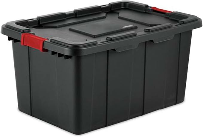 Sterilite 14669004 27 Gallon/102 Liter Industrial Tote Black Lid &amp Base w/Racer Red Latches