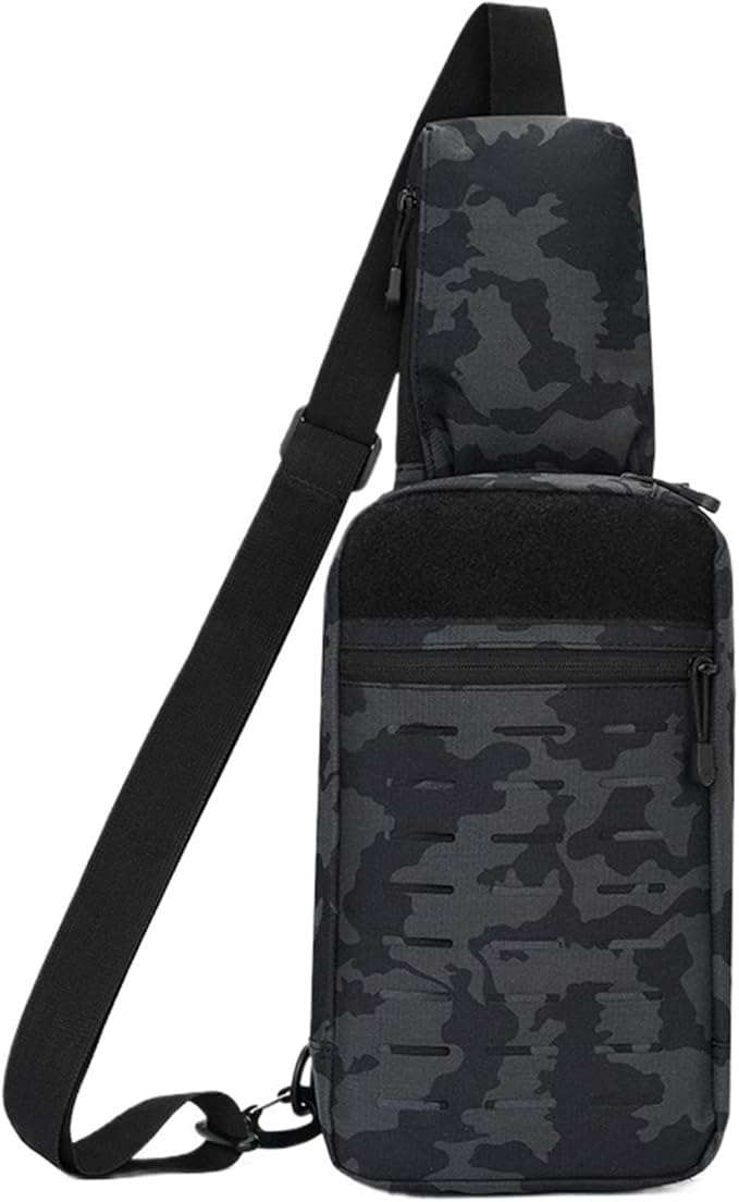 Outdoor Camping Chest Bag for Men Camouflage Backpack Travel Cycling Mountaineering Crossbody Waist Shoulder Sling Tactical Bag(Laser Black Camo)