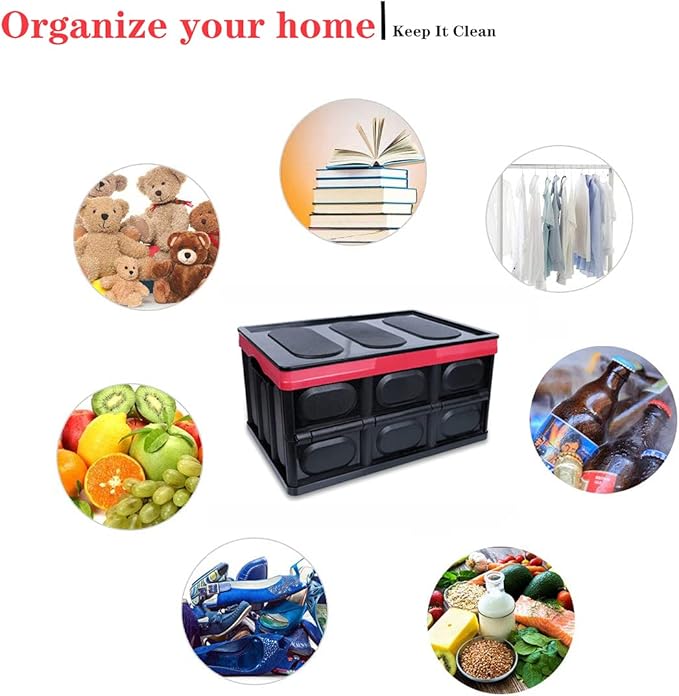 GUOZI 30 Liter Collapsible Storage Bin with Lid Durable Plastic Folding Storage Crate Stackable Storage Box Organizer Container for Keepsake Toy Photos Office Nursery Wardrobe Bookshelf etc.