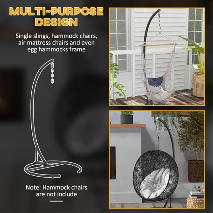 Heavy-Duty Powder-Coated Steel Hammock Chair Stand with Round Base for Indoor and Outdoor Use Stable C-Frame Design for Hanging Chairs and Porch Swings