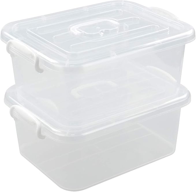 Sandmovie 8 Quart Clear Plastic Storage Boxes with Lids and Handles 2 Packs
