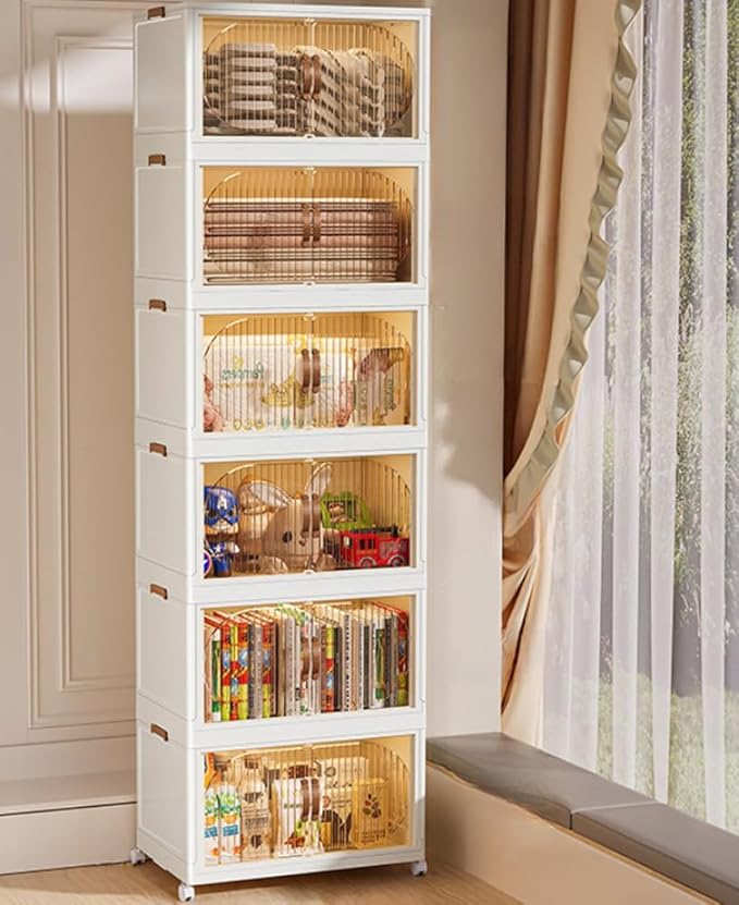 Collapsible Stackable Storage Bins with Door and LidFoldable Closet Plastic Containers for Blanket Storage Pillow Organizer Bedroom Living Room (Transparent14.96×9.76×9.251)