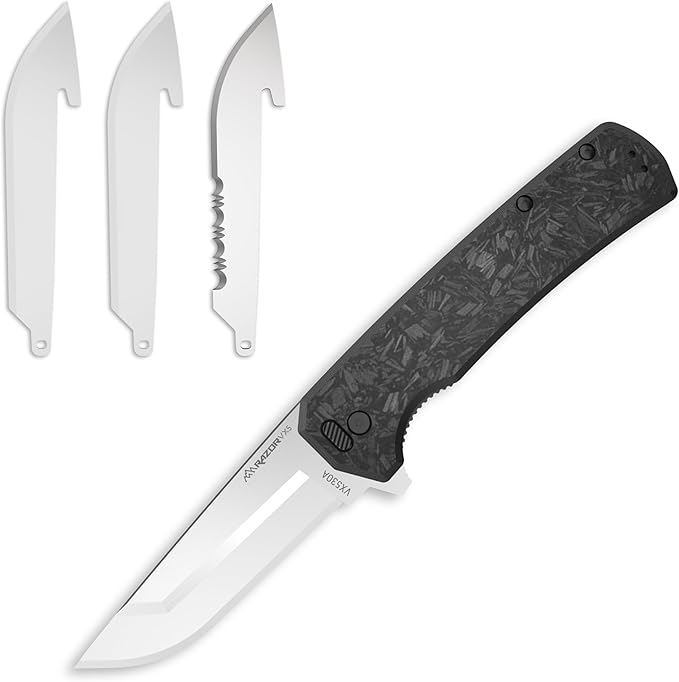 OUTDOOR EDGE RAZOR VX5 | Replaceable Blade EDC Folding Pocket Knife | 3 Blade Ceramic Ball Bearings Carbon Fiber Handle Reversible Pocket Clip | Outdoor Camping Survival Utility
