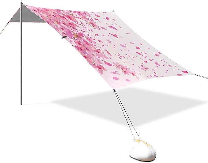 ALAZA Pink Cherry Blossom Petal Beach Tent Sun Shelter UPF50+ Protection Beach Shade Canopy w/ 4 Sandbags for Outdoor Camping Fishing Backyard Fun Picnic 10x9 ft