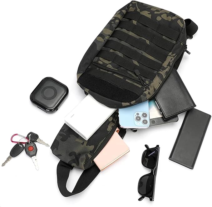 Outdoor Camping Chest Bag for Men Camouflage Backpack Travel Cycling Mountaineering Crossbody Waist Shoulder Sling Tactical Bag(Laser Black CP)