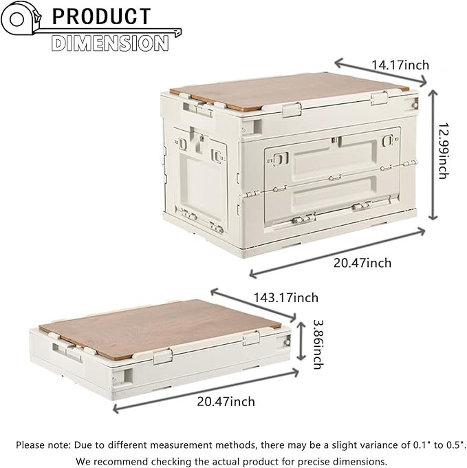 【5-Side Opening】60L Storage Bins with LidsPortable Foldable Storage Box Plastic Stackable Storage Bin for Camp Fishing Car RVOffice (White)