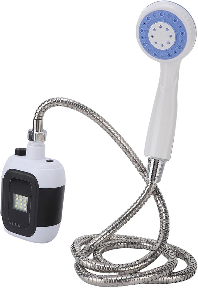 Brrnoo Portable Camping Shower Built in Light and Flexible Mounting System 2000mAh Battery with 30 Min Runtime 4 5L Min Waterflow for Outdoor Showers Camping Hiking Pet Washing