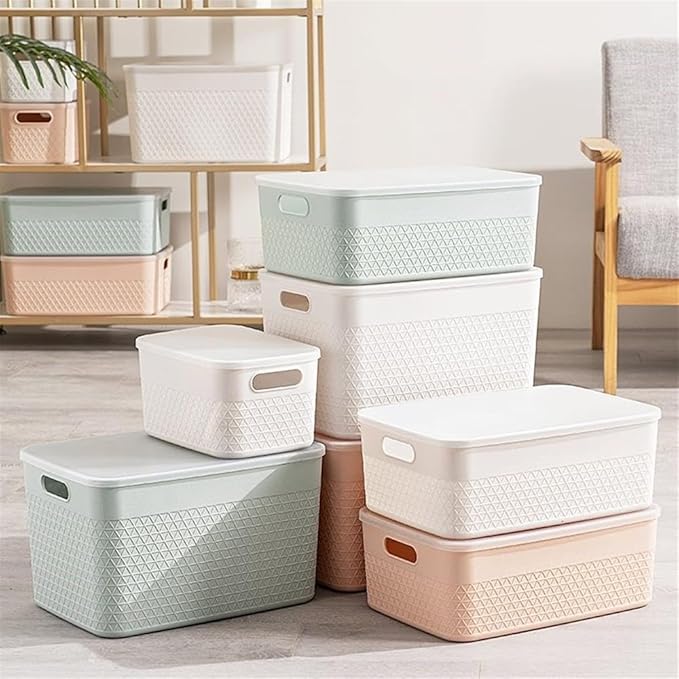 HANAMYA Lidded Storage Bin Organizer | Storage Organizing Container 4 Liter Set of 6 Mint