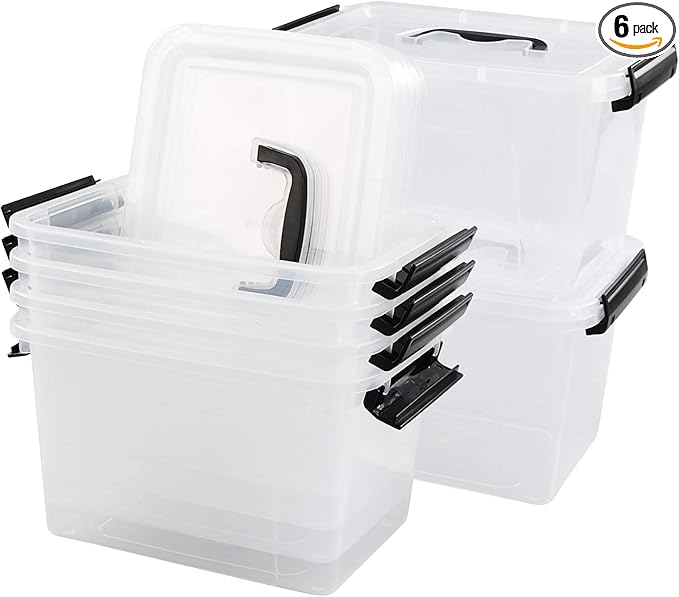 5 Quart Storage Box Tote with Lid 6 Packs Small Plastic Bins with Handles