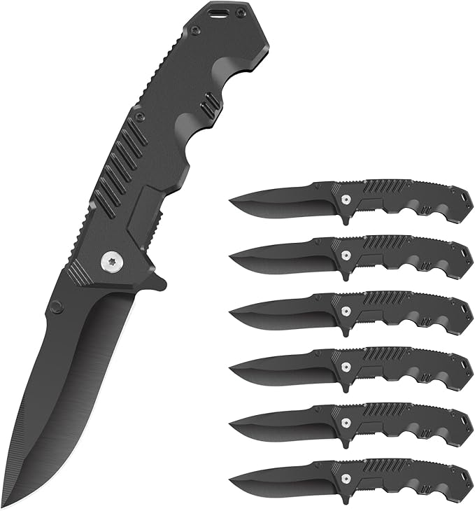 6-Pack Bulk Pocket Knives – Assisted Opening Flipper Liner Lock EDC Gift for Men Laser Engraving Ready Camping &amp Work Tool for Mechanics/Drivers (6 Knives)