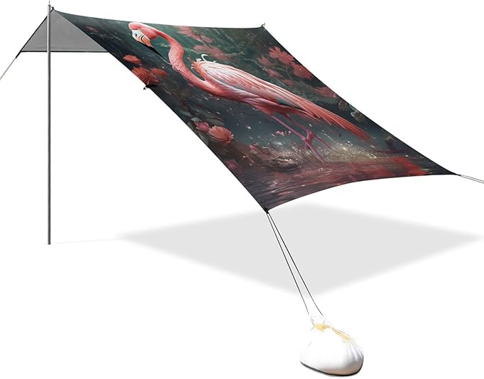 ALAZA Flamingo Red Floral Beach Tent Sun Shelter Portable Canopy Sunshade for Outdoor Camping Picnics Backyard Fun 10x9 ft