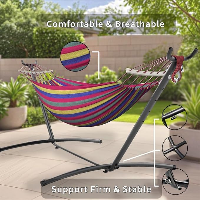 Double Hammock Heavy Duty Portable 500 lb Weight Capacity Perfect for Both Indoors and Outdoors 2 Person Hammock with Carrying Bag Wide Red