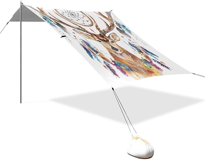 ALAZA Deer Boho Chic Style Dream Catcher Beach Tent Sun Shelter Portable Canopy Sunshade for Outdoor Camping Picnics Backyard Fun 10x9 ft