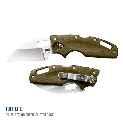 COLD STEEL Tuff Lite 2.5 AUS8A Sheepsfoot Razor-Sharp Plain Blade 3.5 Griv-Ex OD Green Handle Pocket Folding Knife Blister Pack