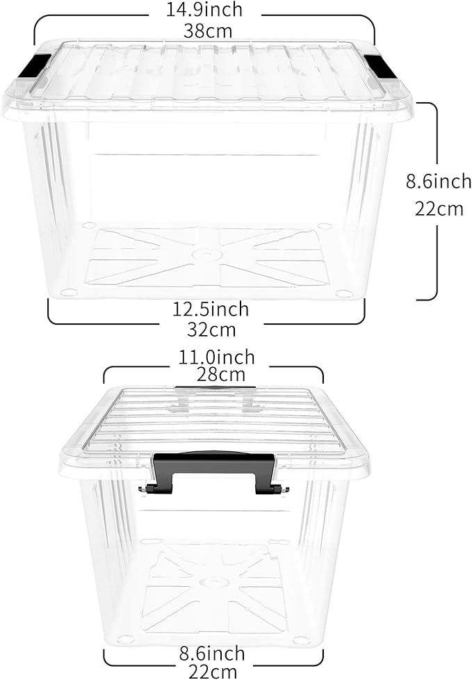 Cetomo Lidded Storage Bin Stackable Storage Box Organizing Container with Lid and Snap Lock Durable Plastic Clear 18 Quart Pack of 6