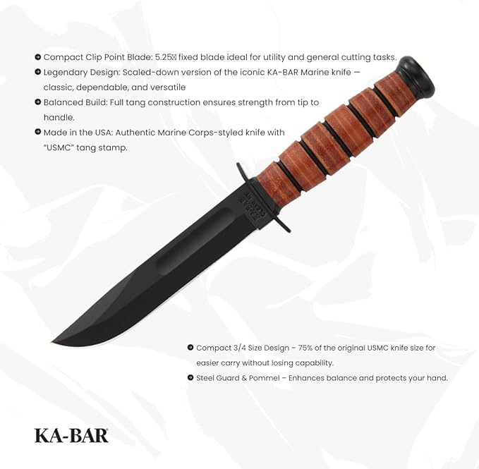 KA-BAR Knives United States Marine Corps Knife Model 1250 with Sheath Classic Fixed Blade Utility Knife